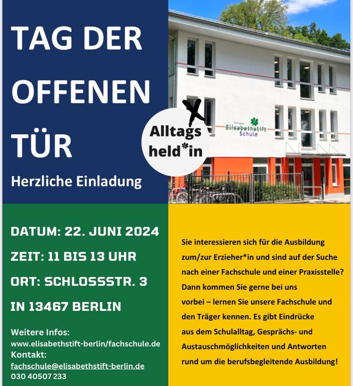 22.06.2024: Tag der offenen Tür der Fachschule für Sozialpädagogik | Elisabethstift Berlin 22.06.2024: Tag der offenen Tür der Fachschule für Sozialpädagogik () | Elisabethstift Berlin